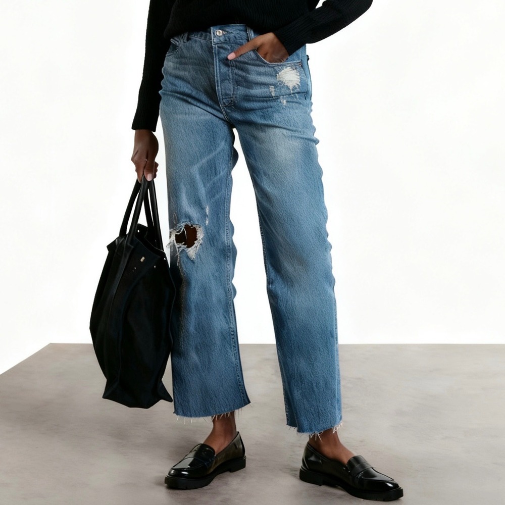 Boyish The Mikey Distressed High Rise Wide‎ Leg Jeans size 25